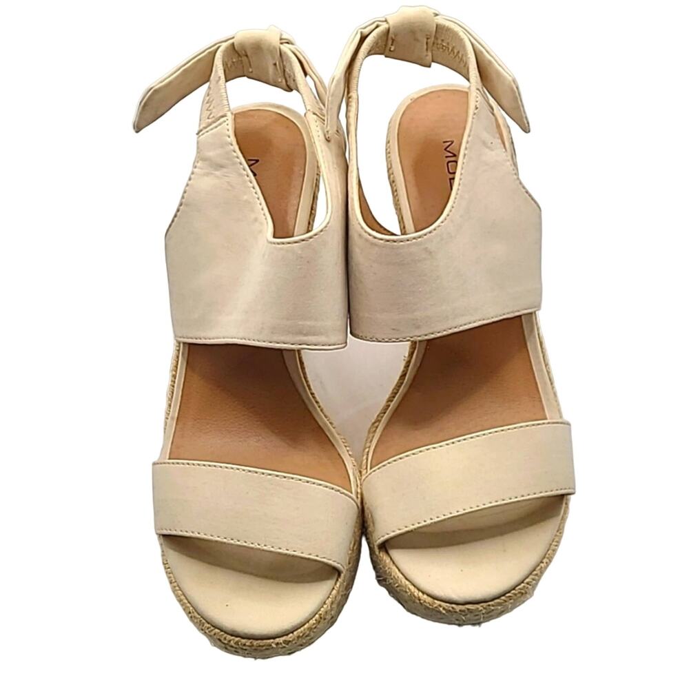 Moda Spana Women’s Beige Espadrille Wedge Sandals Size 7.5 Ankle Tie Open Toe